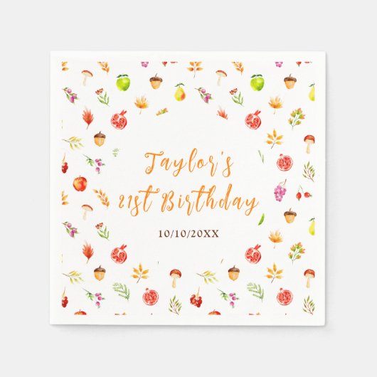 Autumn Fall Harvest Birthday Party スタンダードカクテルナプキン (正面)