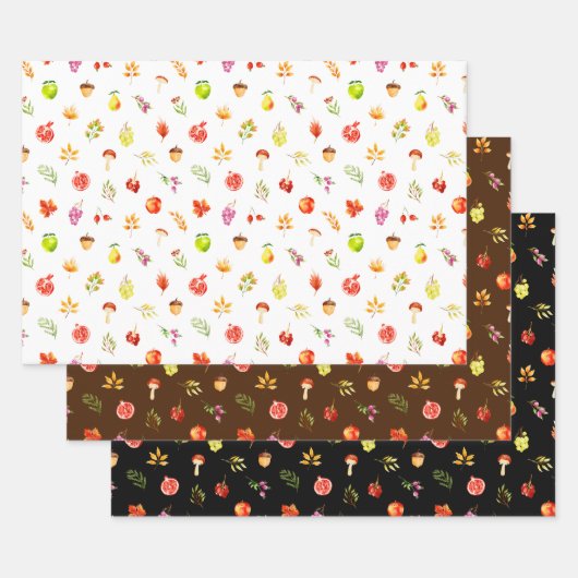 Autumn Fall Harvest Pattern ラッピングペーパーシート (セット)