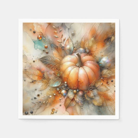 Autumn Fall Harvest Pumpkin スタンダードカクテルナプキン (正面)