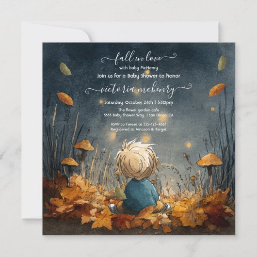 Autumn Fall in love firefly meadow baby shower 招待状 (正面)