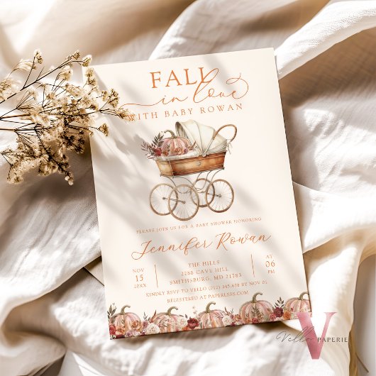 Autumn Fall in Love Pumpkin Baby Shower Invitation 招待状