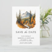 Autumn Fall Mountain Forest Photo QR Code Wedding セーブザデート (スタンド正面)