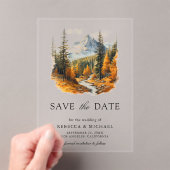 Autumn Fall Mountain Forest Wedding Save the Date アクリル招待状 (インサイチュ (ポータブル))