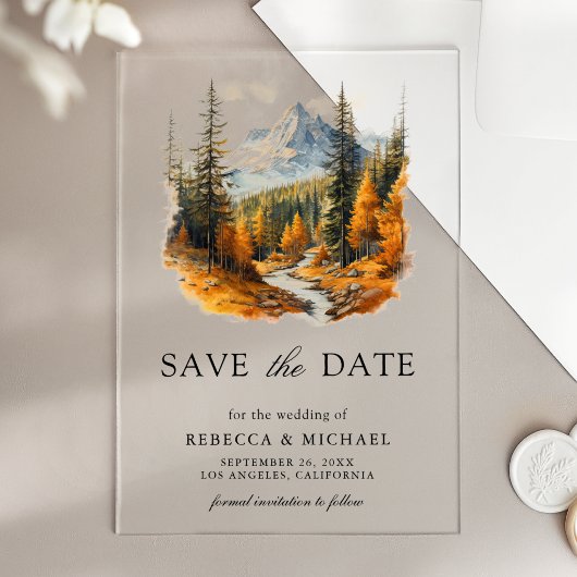 Autumn Fall Mountain Forest Wedding Save the Date アクリル招待状