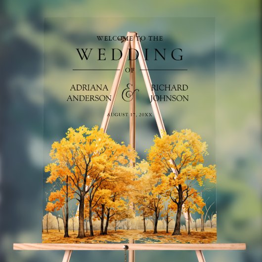 Autumn Fall Oak Trees Forest Wedding Welcome アクリルサイン (ニュートラル)