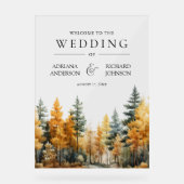 Autumn Fall Pine Trees Wedding Welcome アクリルサイン (正面)
