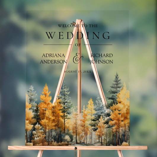 Autumn Fall Pine Trees Wedding Welcome アクリルサイン (ニュートラル)