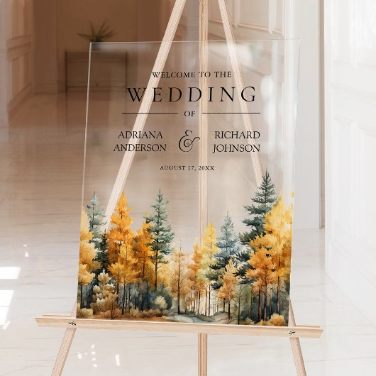 Autumn Fall Pine Trees Wedding Welcome アクリルサイン