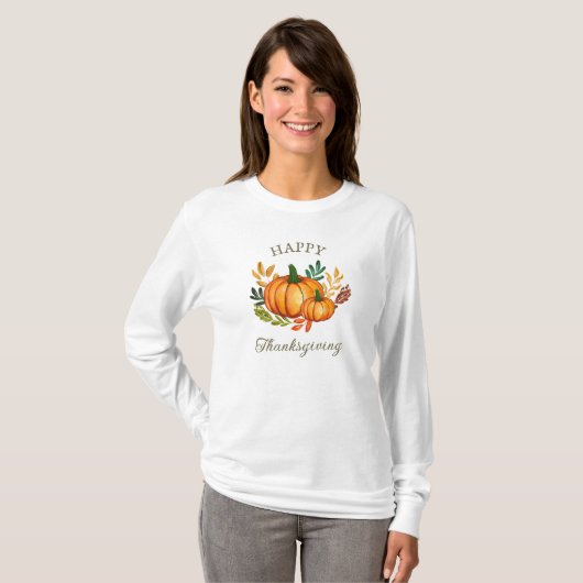 Autumn Fall Pumpkin Happy Thanksgiving Tシャツ (正面フル)