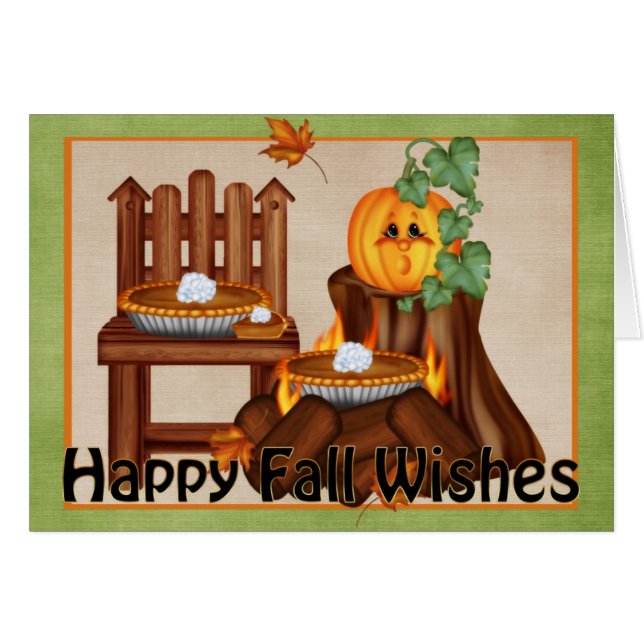 Autumn Fall Scene Happy Fall Wishes Greeting Card (正面横)