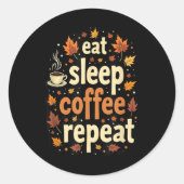Autumn Fall Thanksgiving Eat Sleep Coffee Repeat _ ラウンドシール (正面)