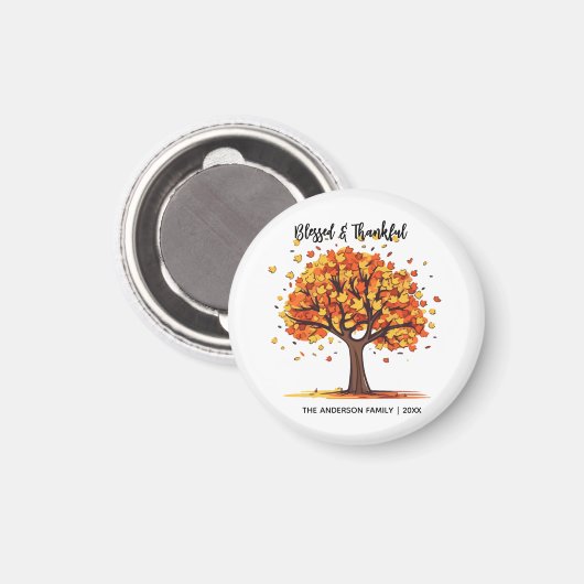 Autumn Fall Tree Happy Thanksgiving Blessed マグネット (正面/裏面)