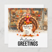 Autumn Fall Turkey is at Florist Shop Thanksgiving シーズンカード (正面/裏面)