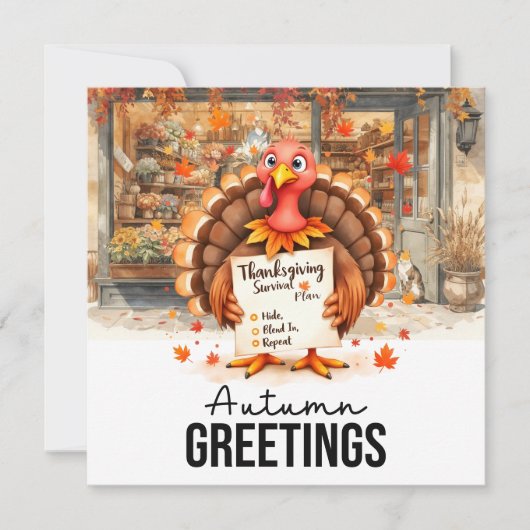 Autumn Fall Turkey is at Florist Shop Thanksgiving シーズンカード (正面)
