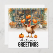 Autumn Fall Turkey is at Florist Shop Thanksgiving シーズンカード (正面/裏面)