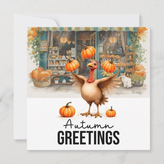 Autumn Fall Turkey is at Florist Shop Thanksgiving シーズンカード (正面)