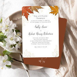Autumn Fall Watercolor Leaves Custom Wedding  招待状