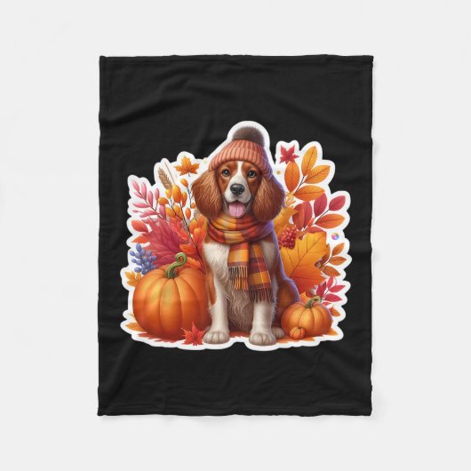 Autumn Fall Welsh Springer Spaniel Dog Owner Thank フリースブランケット (正面)