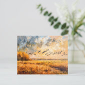 Autumn field with birds impressionism oil シーズンポストカード (スタンド正面)