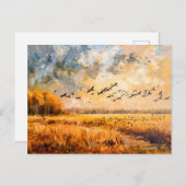 Autumn field with birds impressionism oil シーズンポストカード (正面/裏面)
