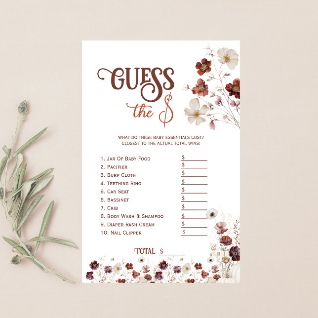 Autumn Floral Baby Shower Guess The Price Game (クリエイターアップロード済み)