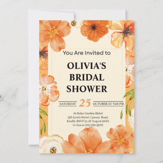 Autumn floral bridal shower invitation 招待状 (正面)