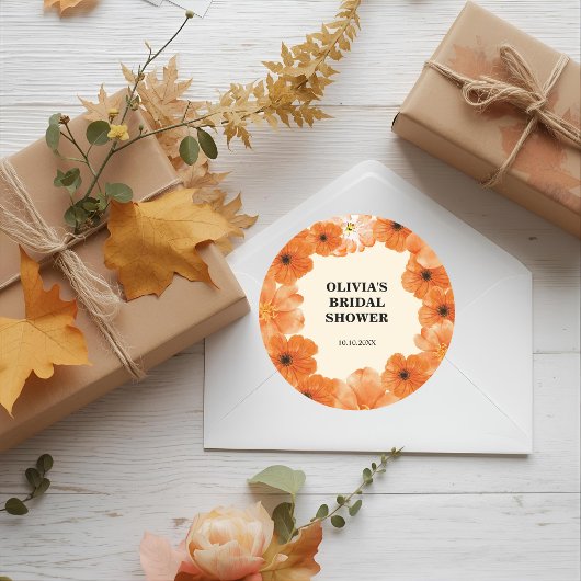 Autumn floral bridal shower paper plates ラウンドシール