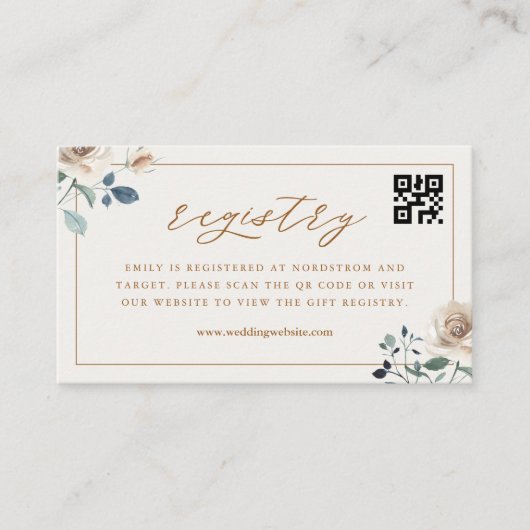 Autumn Floral Bridal Shower QR Code Gift Registry エンクロージャーカード (正面)