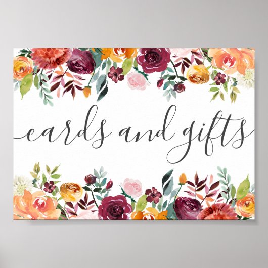 Autumn Floral Cards & Gifts Wedding Sign ポスター (正面)