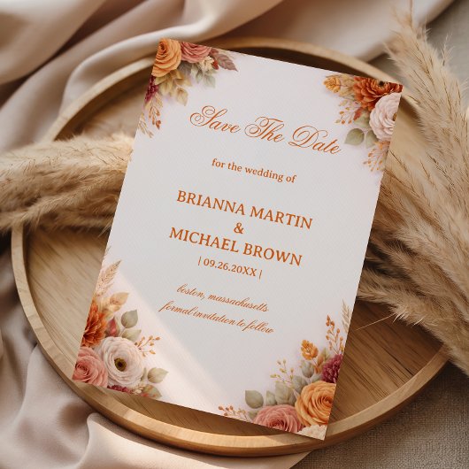 Autumn Floral Elegant Announcement セーブザデート