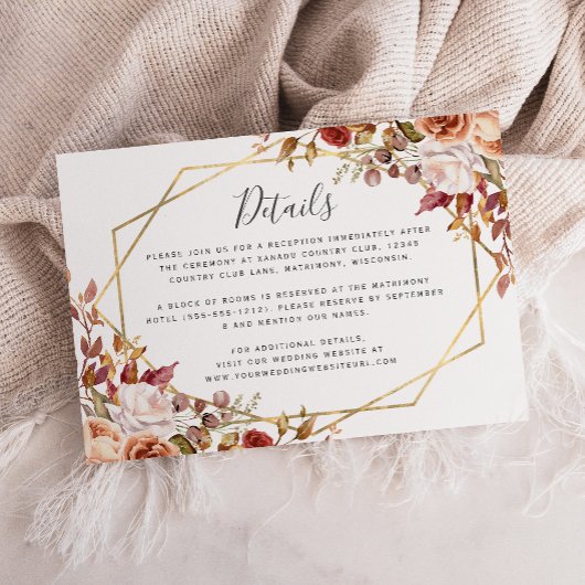 Autumn Floral Gold Fall Wedding Details エンクロージャーカード