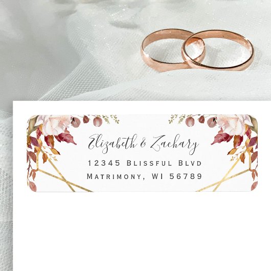 Autumn Floral Gold Fall Wedding Return Address ラベル