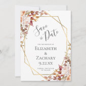 Autumn Floral Gold Fall Wedding Save the Date セーブザデート (正面)