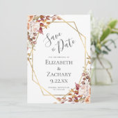 Autumn Floral Gold Fall Wedding Save the Date セーブザデート (スタンド正面)
