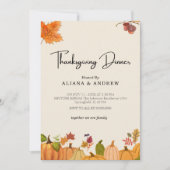 Autumn Floral Pumpkin Thanksgiving Dinner  招待状 (正面)