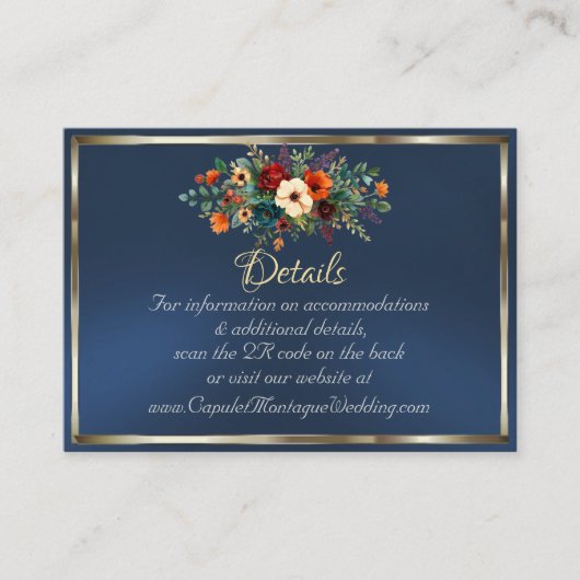 Autumn Floral, QR Code - Blue エンクロージャーカード (正面)