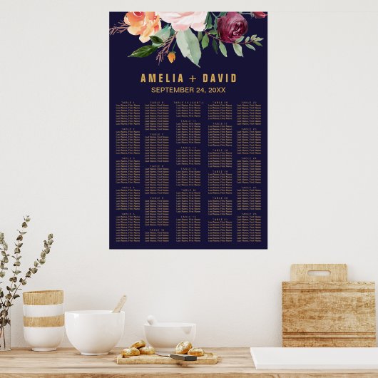 Autumn Floral Seating Chart (200+ Guests) ポスター (キッチン)