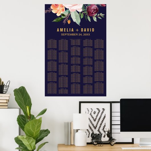 Autumn Floral Seating Chart (200+ Guests) ポスター (ホームオフィス)