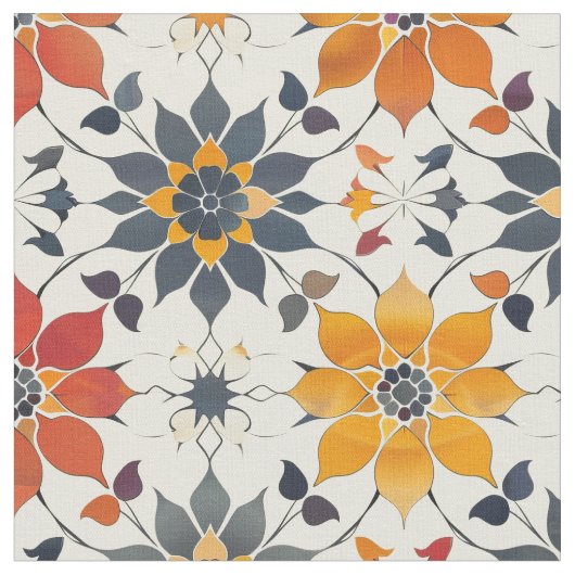Autumn Floral Tile ファブリック (クローズアップ)