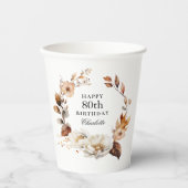 Autumn Floral Watercolor Botanical 80th Birthday 紙コップ (正面)