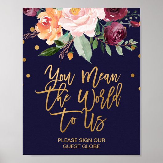 Autumn Floral Wedding Guest Globe Sign ポスター (正面)