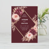 Autumn Floral Wedding Invitation Burgundy Gold Lux 招待状 (スタンド正面)