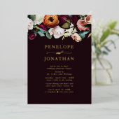 Autumn Floral Wedding Rehearsal Dinner Gold 箔招待状 (立ち正面)