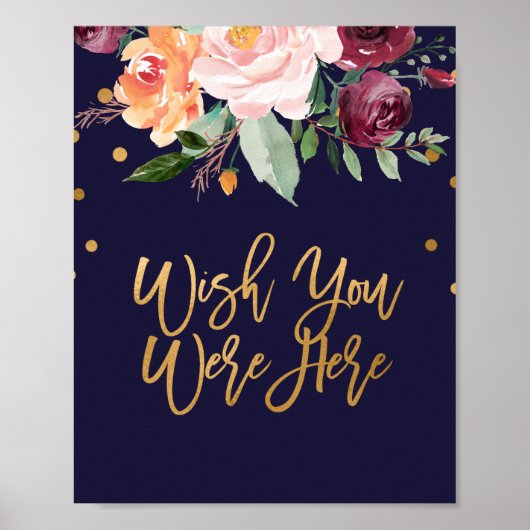Autumn Floral Wedding Wish You Were Here Sign ポスター (正面)