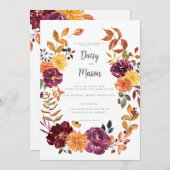 Autumn Floral with BoId watercolor bloom wedding  招待状 (正面/裏面)