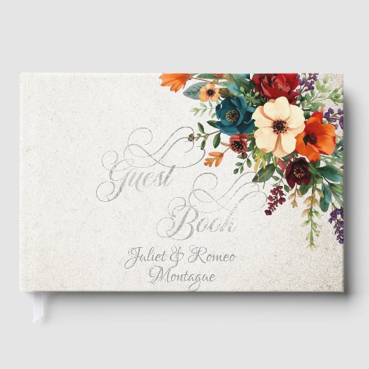 Autumn Floral & Wreath - Cream/Silver ゲストブック (正面)