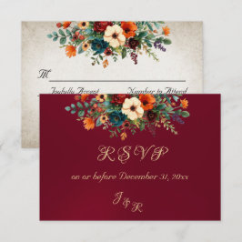 Autumn Floral & Wreath RSVP - Burgundy