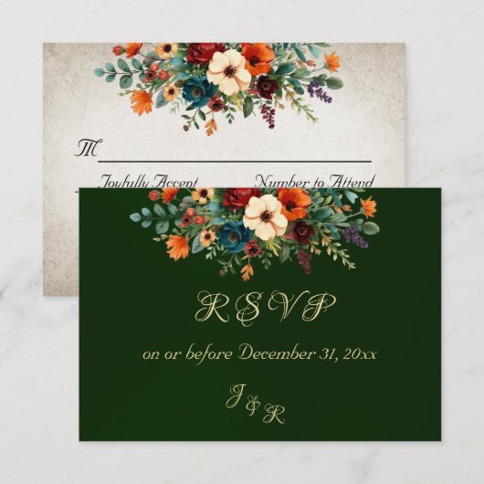 Autumn Floral & Wreath RSVP - Emerald (正面/裏面)