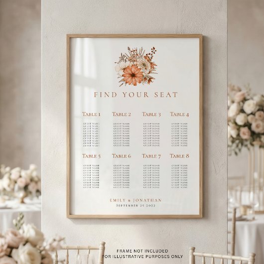 Autumn Florals 8 table Wedding Seating Plan ポスター