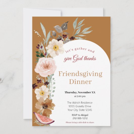 Autumn Florals Friendsgiving Dinner Invitation 招待状 (正面)